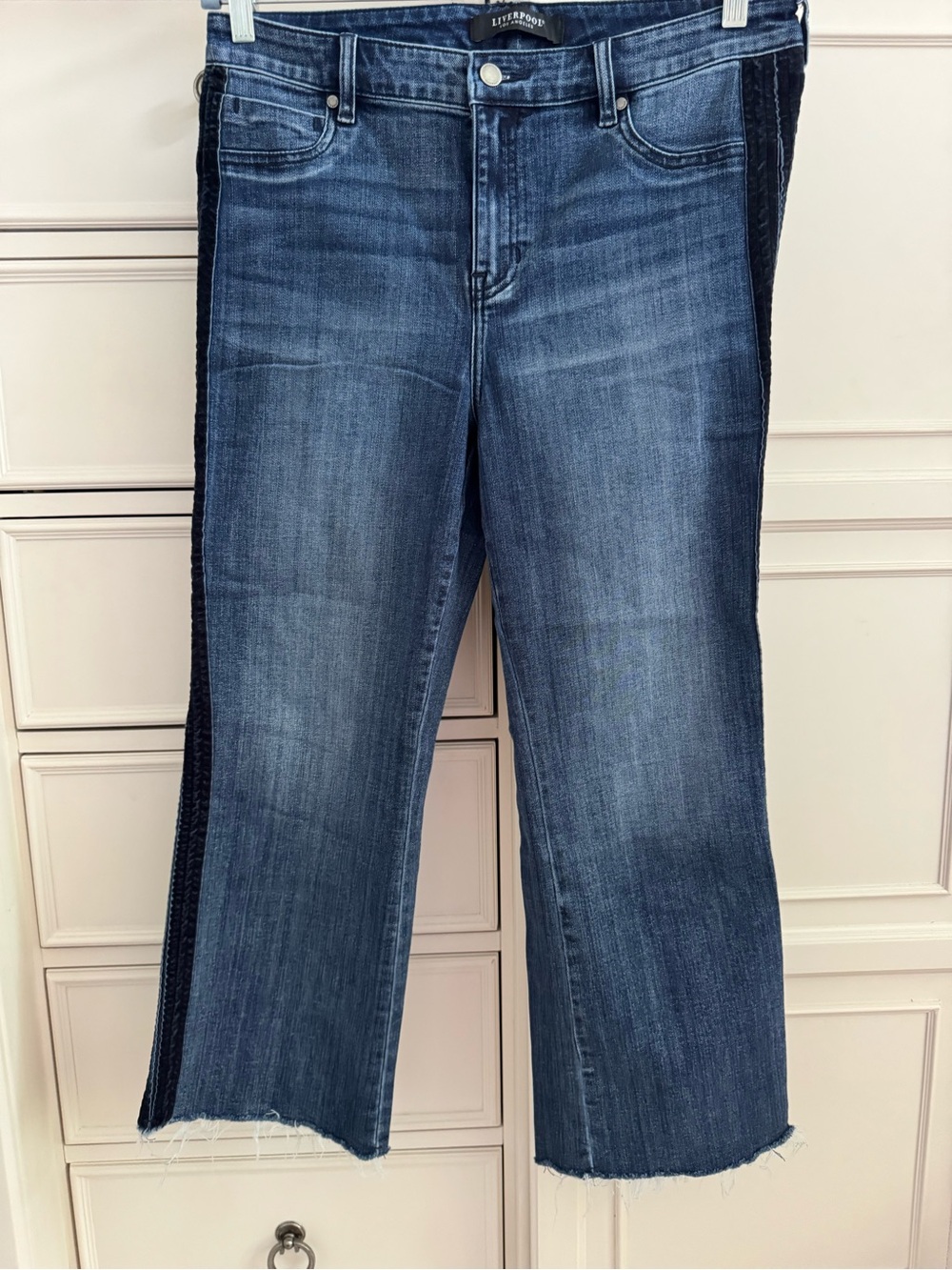 Liverpool Jeans Company Medium Blue Flare Jeans with Dark Side Velvet Trim